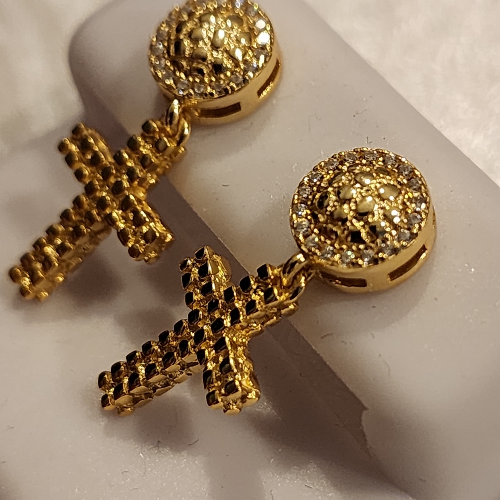 14k gold over sterling silver Cross earrings